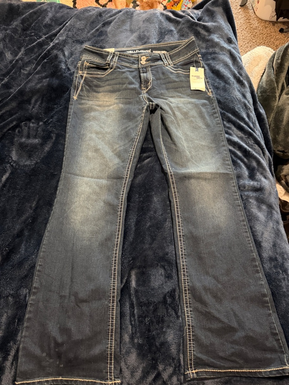 Wallflower Dark Blue Bootcut Jeans with Faded Wash